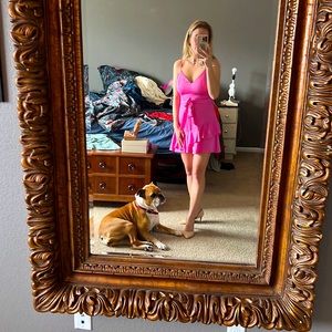 Hot pink dress with shorts under